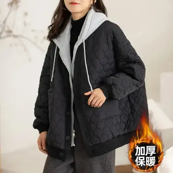 2023 Outono/Inverno Novo Fake Dois Pedaço Combinação de Camisola com Capuz Algodão Casaco de Mulheres coreano Solto e Casual Grande de Algodão Casaco Casaco