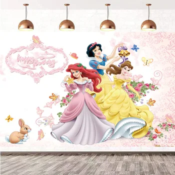Dos desenhos animados de Disney Princess Girl Festa de Aniversário de Fundo Adequado para o Banho do Bebé Bolo de Arranjo de Mesa Fotografia, Decoração