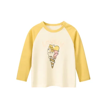 2024 Outono as Crianças da Nova T-shirt Manga Longa Meninas Subjacência T-Shirt de Algodão de Crianças Roupas de desenho animado Superior para a Menina Dropshipping