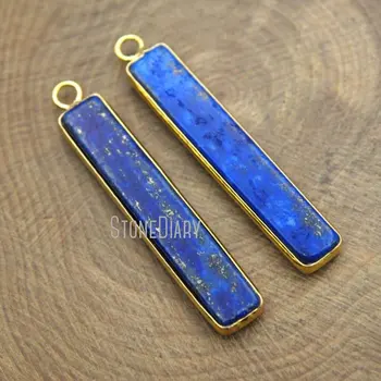 PM10109 Natural de pedra preciosa Azul Lápis-Lazúli Forma de Retângulo Pingente Banhado a Ouro Boho Boêmio de Jóias de Idéias de presentes