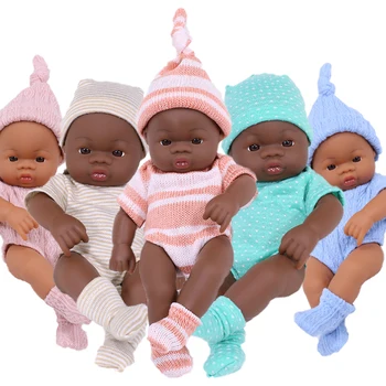 Preto Reborn Dolls Africana Reborn Baby Doll 20cm Bonecas Bebê Reborn Baby Doll Brinquedos Toque Macio de Alta Qualidade Boneca para as Crianças Brinquedos