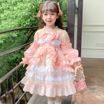 2023 espanhol Lolita Boutique Vestido de Festa para Bebê Meninas Garoto Lace Vestido de baile Crianças de Aniversário de Princesa Partywear Roupas Vestido