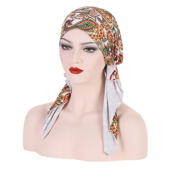 Novas Mulheres Muçulmanas Paisley Floral Modal Jersey Lenço Elástico Feminino Turbante Câncer De Quimio Chapéu De Perda De Cabelo De Capa Quebra Cabeça Headwear