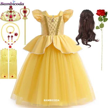2023 Belle Princesa Meninas de Vestido Festa Fantasia Infantil de Halloween, a bela e a Fera Cospaly Vestido de Fantasia Crianças Vestidos de Baile Vestido