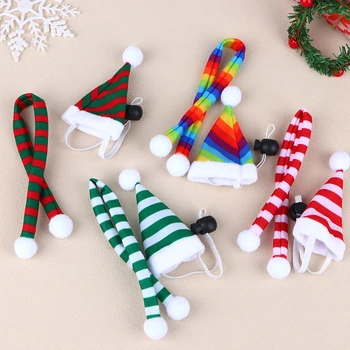 1Set Casa de bonecas Mini Cor do Natal Cap Hat Lenço de Boneca, os Acessórios de Decoração de Casa Pequena Pet Caps Traje de Natal de Garrafa de Vinho Decoração