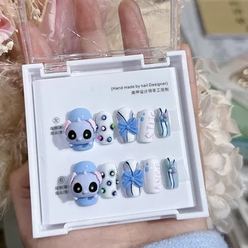 Anime Stitch Disney Wearable Destacável Artesanal Manicure Unhas Kawaii Moda Criatividade Dedo Removível Acessórios Mãe Presentes