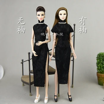 Preto cheongsam / vestido da boneca de 30cm de barbie kurhn solda Fr2 Xinyi boneca / Antigo custume