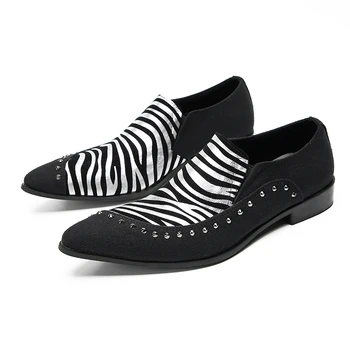 Chaussure Hommes Moda A Zebra Stripe Dedo Apontado Do Escritório De Negócios De Sapatos De Festa Do Sexo Masculino Formal Sapatos De Homens De Camurça De Couro Sapatos De Vestido