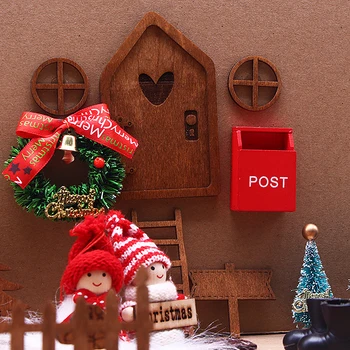 Mini Doll House Elf Porta Da Decoração De Natal De Simulação De Cadeia De Luz Do Chapéu De Guirlanda Árvore De Caixas De Presente De Fadas Toyhouse Miniatura De Cena Modelo