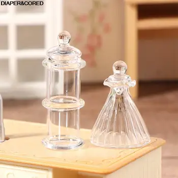 1Pcs em 1:12 Casa de bonecas em Miniatura de Vaso de Vidro Transparente Frasco de Doce de Armazenamento, Frasco com Tampa de Modelo de Casa de Boneca Decoração Brinquedos Acessórios