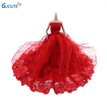 1pc Vermelho Boneca de Vestido de Noiva Roupas de Boneca, Acessórios Para 30CM Boneca Laço à Direita de Casamento Vestido de Lantejoulas Vestido de Princesa Menina Presentes