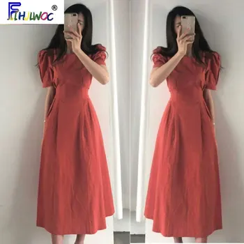2023 Vestidos Longos de Verão, Novo Design Mulheres FLHJLWOC coreano Estilo Japonês Laço Bonito Mistura de Algodão Vermelho Branco Vintage Vestido 4922