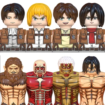8Pcs/Set Ataque Titan Anime Cartoon Tijolos Mini Ação Brinquedo Figuras Blocos de Construção Erem Jaeger Armin Levi Mikasa Boneca Presentes