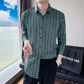 A Nova Safra Verde Camisas Manga Longa Para Os Homens De Roupas 2023 Moda Todos Os Coincidir Com Caimento Solto E Casual Smoking Blusa Homme Streetwear