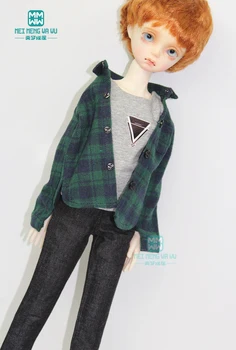 BJD bonecas roupas para 43cm 1/4 MSD BJD acessórios de moda Verde, camisa xadrez, colete, calções