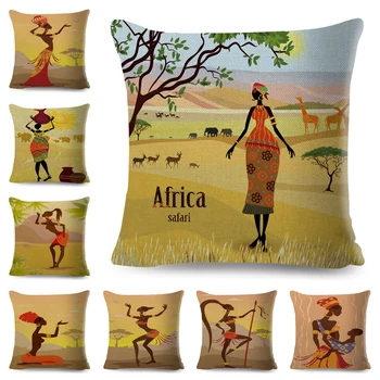 A Vida africano Mulheres Capa de Almofada Decoração Pintura Abstrata, desenhos animados Senhora Fronha de almofada de Poliéster fronha para o Sofá de Casa de Carro 45x45cm