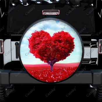 Coração vermelho Padrão de Árvore de Impressão de Reposição de Pneus de Cobertura Impermeável Roda de Pneu Protetor para Carro Caminhão, SUV, a Camper Trailer Rv 14