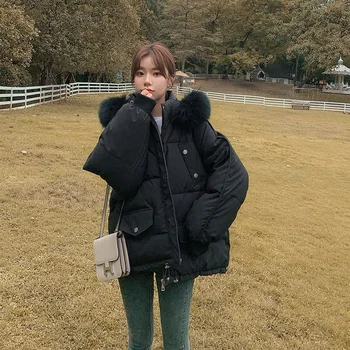 Inverno 2023 Mulheres Nova Versão coreana Solta Engrossado com Capuz Algodão Camisa de Estudante para Baixo do casaco de Moda
