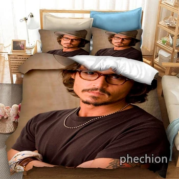 phechion Johnny Depp Impressão 3D Conjunto de roupa de Cama Capas de Edredão Fronhas Um Pedaço do Cobertor Conjuntos de Cama roupa de cama de Casal K472