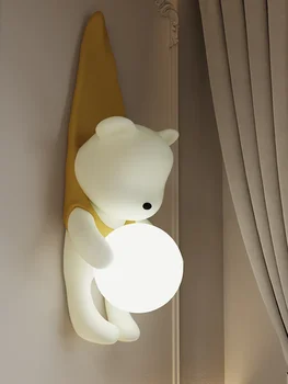 Creme de Estilo de Resina Urso Lâmpadas de Parede Nórdicos CONDUZIU a Viver Quarto infantil da Parede da Sala Luzes Modernas Criativas de Decoração de Casa de desenhos animados da Lâmpada
