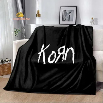 A Banda De Rock Korn Logotipo Flanela Macia Cobertor Quente Retro Manta Cama De Casal Sofá Da Sala De Viagens Toalha De Piquenique Presente De Aniversário