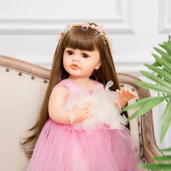 Bebe Reborn Menina Bonecas De 22 Polegadas De Corpo Inteiro Do Bebê De Silicone Boneca Cor-De-Rosa Princess Dress Up Brinquedos De Presente