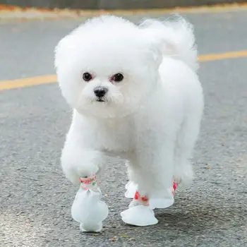 20pcs/set tecido não-tecido Cão Sapatos com Tiras Ajustáveis Cão branco de Pé Tampa Pet Pata de Cuidados de Calçados Para o Cachorro Caminhar ao ar livre