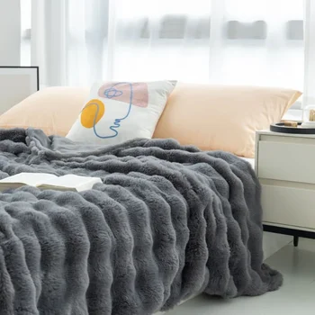 Falso Pele do Coelho Cobertor para o Inverno de Luxo Calor Super Confortável Cobertores para Camas de High-end Quente Inverno Cobertor para o Sofá
