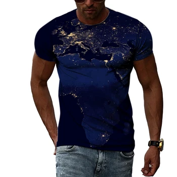 Nova Moda de Verão Criativo dos Homens T-Shirt Mapa de Impressão 3D, Clássico e Retrô Manga Curta Esportes Seca Rápido, de Alta Qualidade Superior 6XL