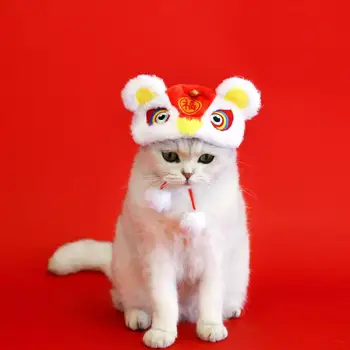 Animal de Estimação bonito Chapéu de Estilo Chinês Projeto dos desenhos animados do Luxuoso animal de Estimação Chapéu Suaves Dança do Leão Chapéu para Cães e Gatos para o Ano Novo para Vestir