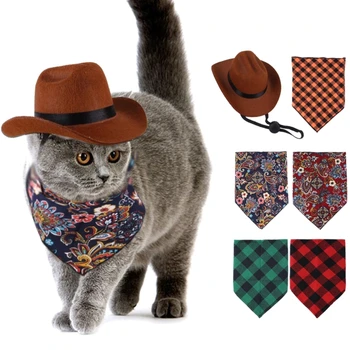 Animal de estimação Chapéu de Cowboy e Lenço para Férias Photoshoots e Festas de Férias