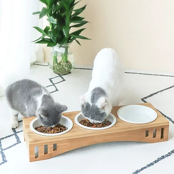 Três Taças De Gato Branco Cão Tigelas De Pet Alimentador De Alimentos Taça De Cerâmica De Estilo Moderno E Simplicidade De Design Taças