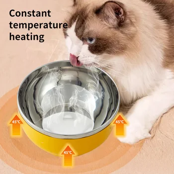 Sistema automático de aquecimento Cão Tigela Pet, recipientes de Comida para Gatos Cães Amarelo Inoxidável Tigelas de Água Potável tigela de Entrada 5V1A com Porta USB