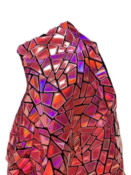 Geométricas Laser de Poliéster Sequin Tecido de Veludo, Gradiente Bordados Tecidos, DIY de Costura, Etapa Traje de Roupa, a Cor Vermelha