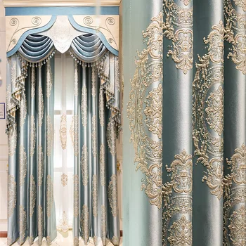 Europeia Apagão de Luxo Cortinas para Sala de estar Janela de Bordar Tule Saia Elegante Decoração Qualidade Espessamento do Tecido