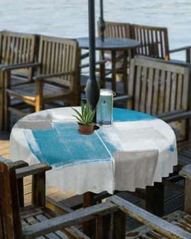 Borrão azul Pintura Abstrata Textura Exterior Toalha de mesa com Guarda-chuva Buraco com Zíper Impermeável Piquenique Pátio Mesa Redonda Tampa