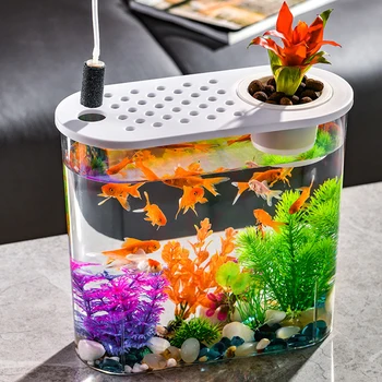 Plástico Desktop Aquarium Aquaponic Inquebrável Aquaponic Fish Bowl Cultivo do Solo Aquaponic Plantadeira para Decoração de Escritório em Casa