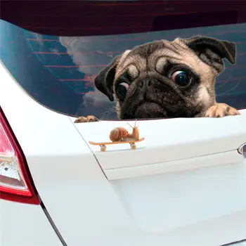 Auto de Vinil Banho de Estimação Cachorro 3D adesivos de Carro Pug Dog Assistir Caracol Janela de Decalque